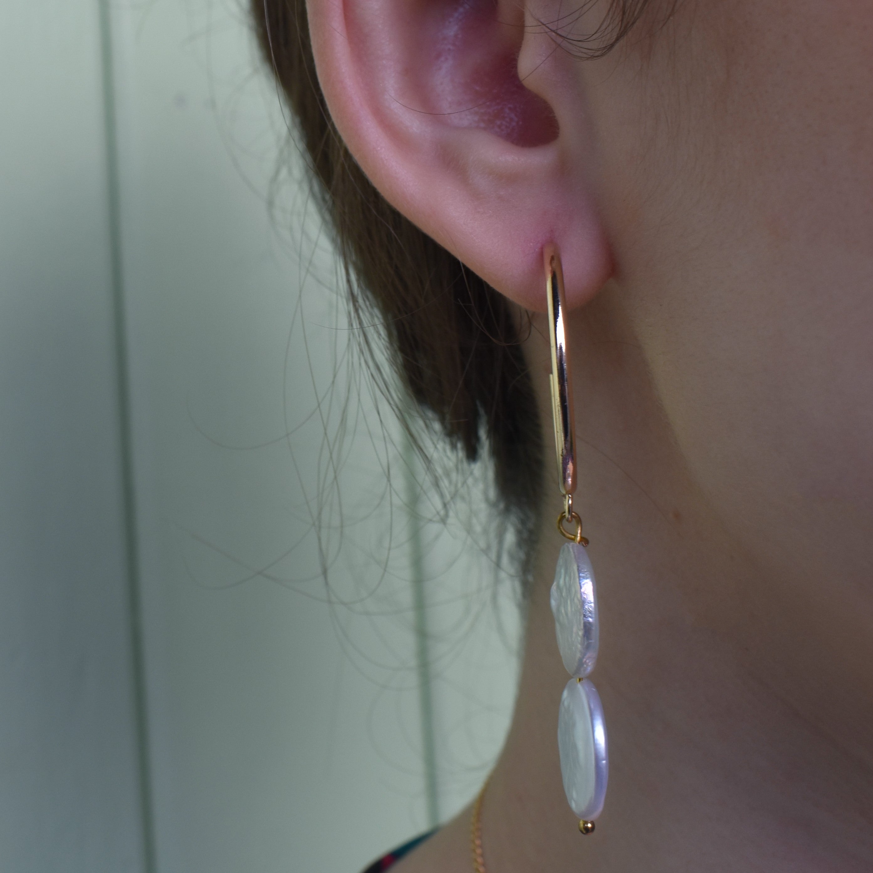 Silver double pearl hoop freshwater pearl earrings | by Ifemi Jewels