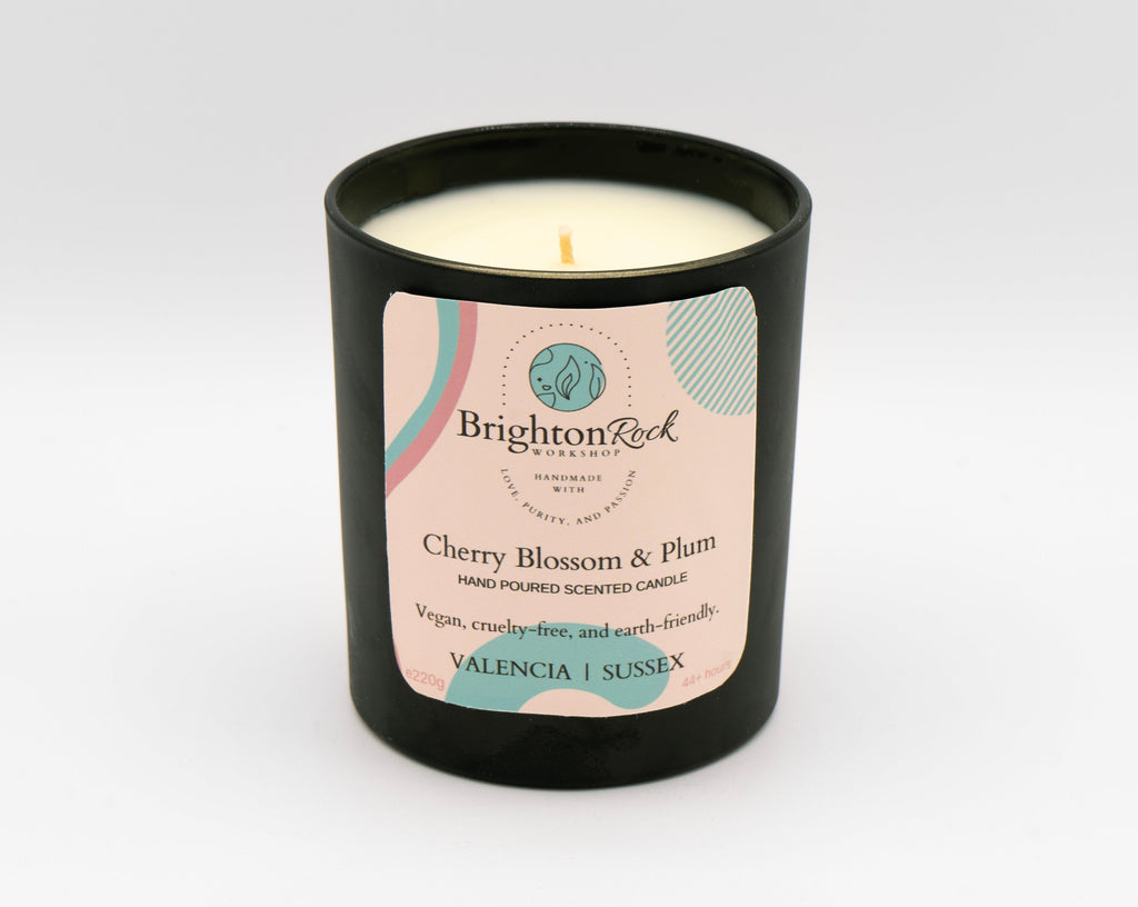 Cherry Blossom & Plum Scented Candle in Matte Black 220g