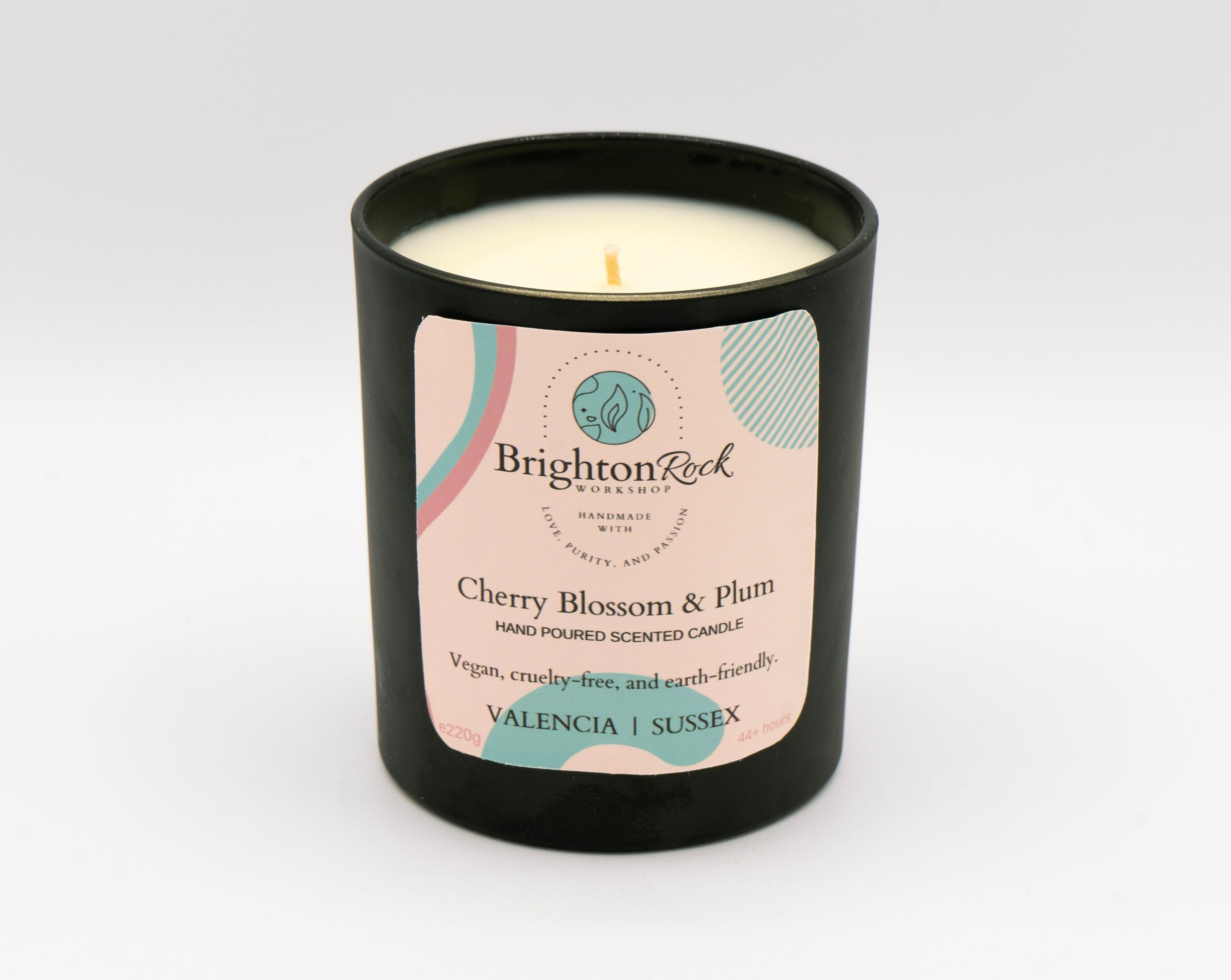 Cherry Blossom & Plum Scented Candle in Matte Black 220g