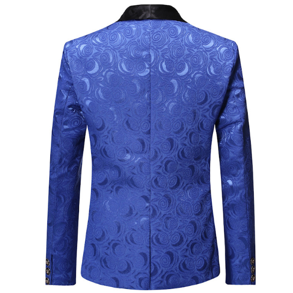 Men's royal blue floral jacquard party tuxedo suit