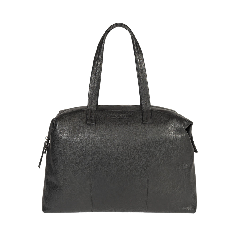 RB2004A | Shopping Bag Convertible to Trunk made of genuine full grain leather, dollar/light grain. Double handle. Black color. Dimensions: 43 x 36 x 14 cm. Packaging: Non-Woven Fabric Bag.