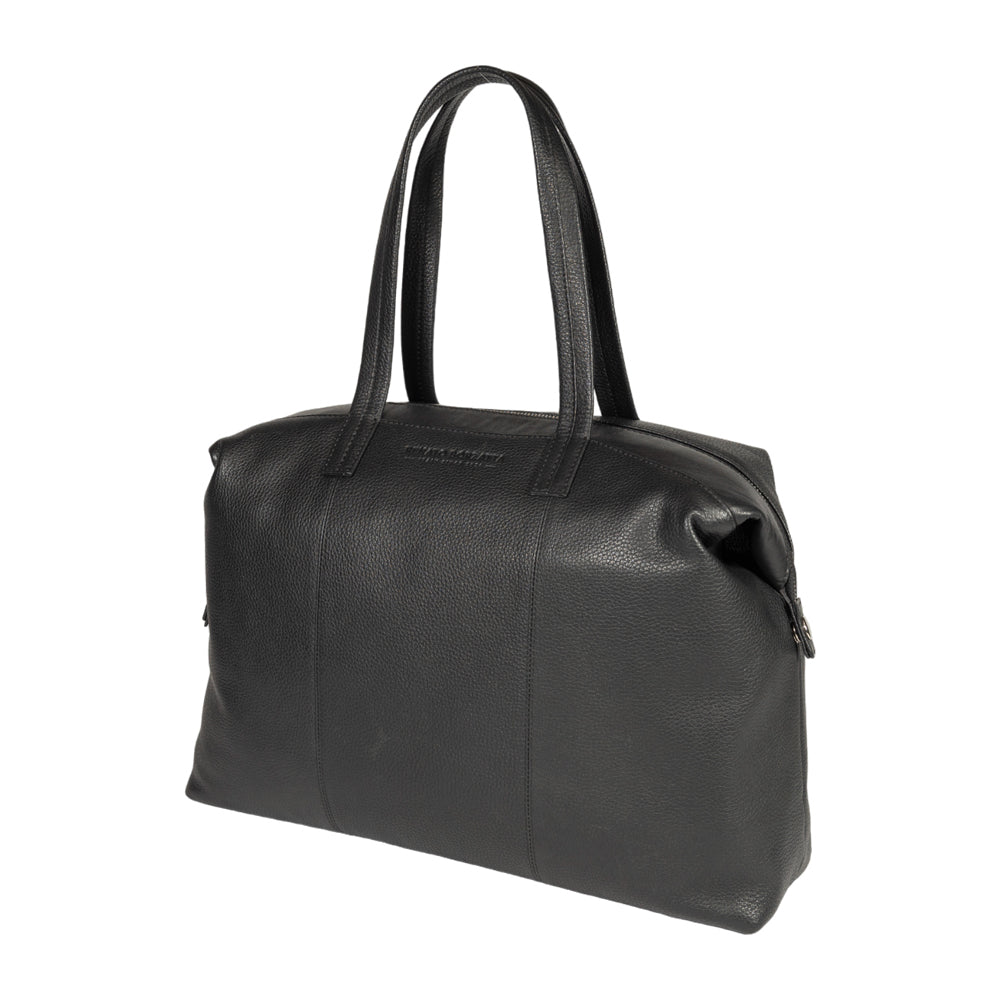 RB2004A | Shopping Bag Convertible to Trunk made of genuine full grain leather, dollar/light grain. Double handle. Black color. Dimensions: 43 x 36 x 14 cm. Packaging: Non-Woven Fabric Bag.