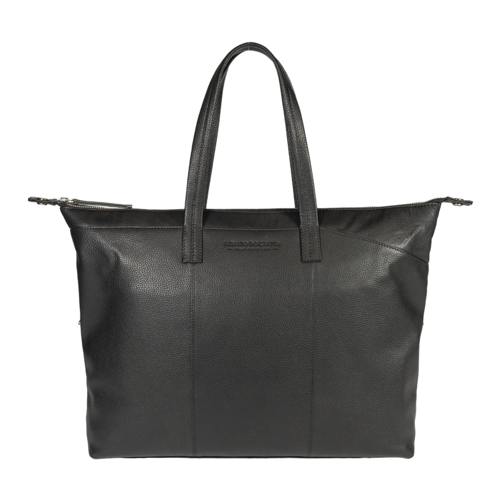 RB2004A | Shopping Bag Convertible to Trunk made of genuine full grain leather, dollar/light grain. Double handle. Black color. Dimensions: 43 x 36 x 14 cm. Packaging: Non-Woven Fabric Bag.