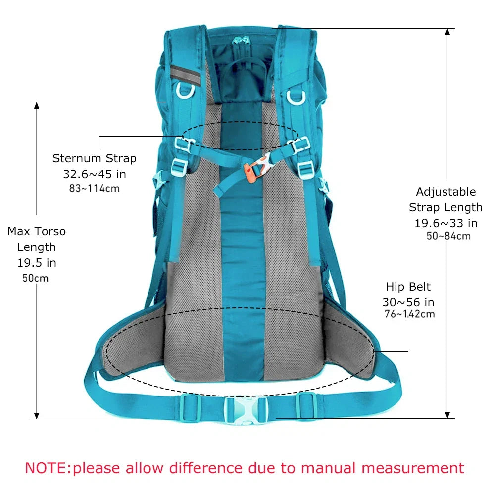 50L Hiking Backpack with Rain Cover Waterproof Rucksack Blue