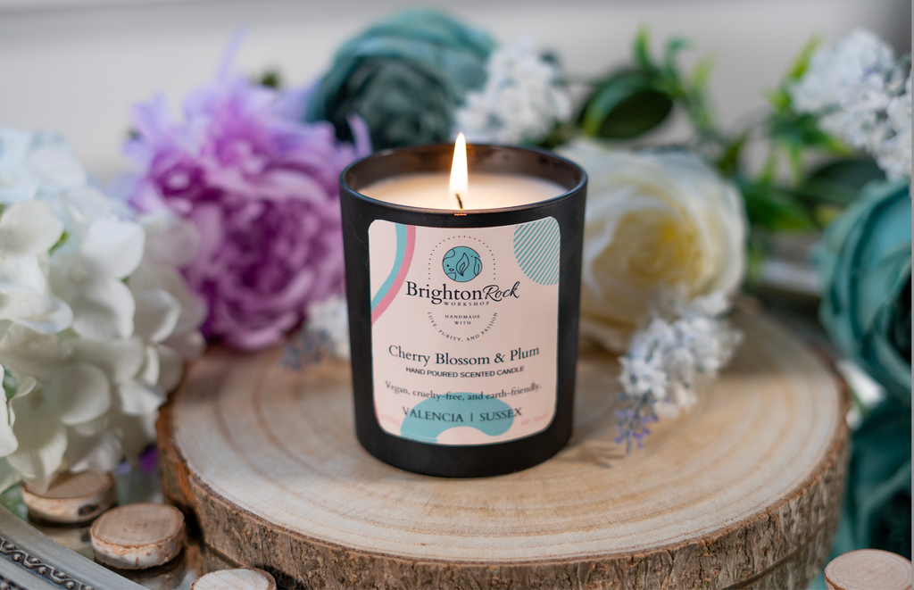Cherry Blossom & Plum Scented Candle in Matte Black 220g