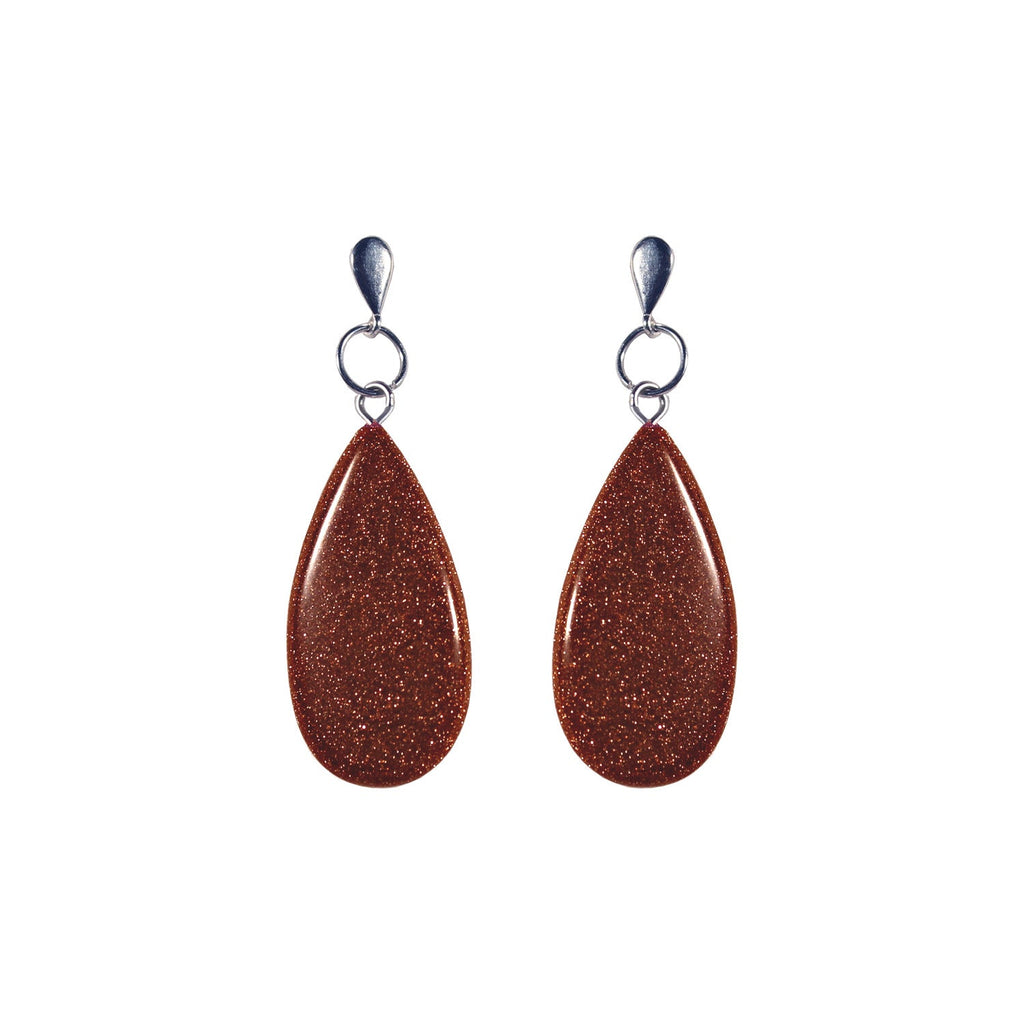 Brown Goldstone Teardrop Earrings, Brown Goldstone Sterling Silver Earrings, Gemstone Stud Earrings | by nlanlaVictory