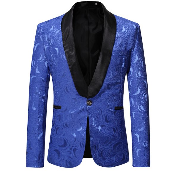 Men's royal blue floral jacquard party tuxedo suit