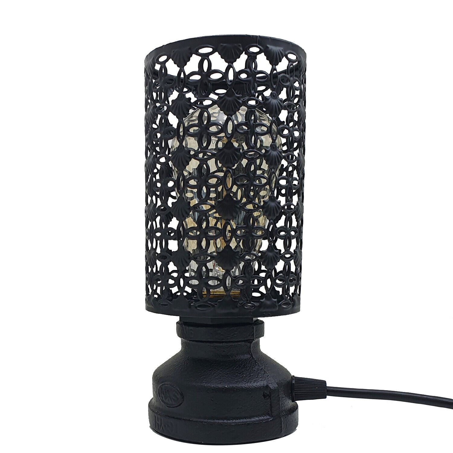 Antique Brass Table Lamp Black Cage Design ~4076